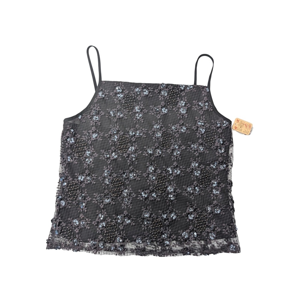 BCBG Max Azria Collection Black Lace Sequin Beaded Camisole Size 10 Made in USA
